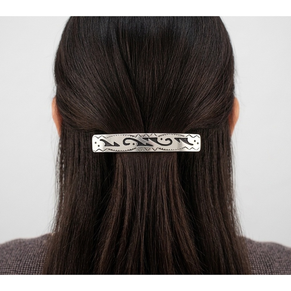 Native American Sterling Silver Barrette Silver Overlay Hair Clip Accessory**